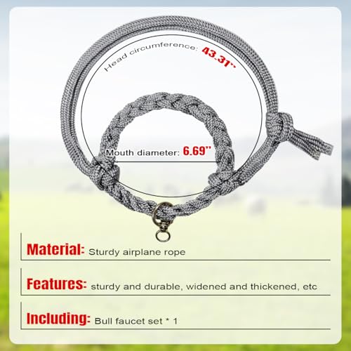 La La Pet Adjustable Cattle Halter Hand Braided Livestock Leading Rope Farm Training Supplies Handling Equipment for Calf Cows Horses Donkeys Goats Foals 0.47Inch Collar - size: 0.47"Collar