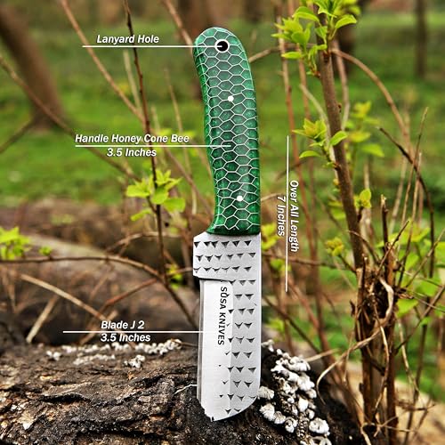 Custom Handmade 7'' fixed blade hoof rasp knife/Cow boy knife/Bull cutter Cowboy knives with pancake leather sheath (GREEN CONE) - color: GREEN CONE