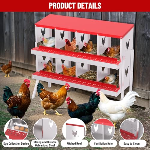 Nesting Boxes for Chickens, 6/8/10-Hole Galvanized Steel Chicken Nesting Boxes for Laying Eggs with Egg Rollaway System to Protect Eggs, Easy Egg Collection, for Chicken Coop Backyard Farm