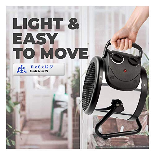 BioGreen Electric Greenhouse Heater & Fan with Digital Thermostat PALMA | 1500 Watts, 5100 BTU/hr | 5800 ft³/h Air Circulation -58 to 210.2°F | Stainless Steel | Spraywater Proof - color: Black