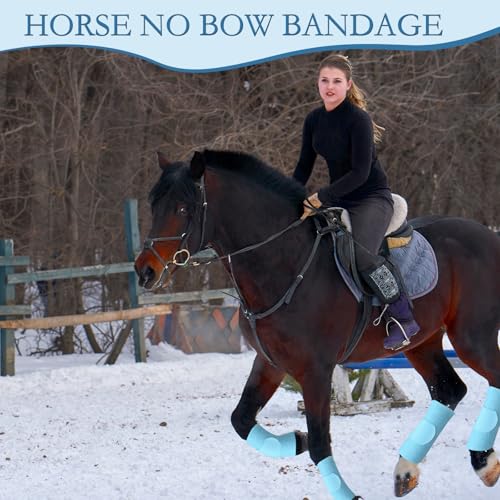 Set of 4 Horse No Bow Bandage 3D Contoured Standing Wrap Bandages Stable Nylon Horse Leg Wraps for Helping Prevent Horse from Tendon Damage and Keep Horses Clean and Safe(Light Blue) - color: Light Blue