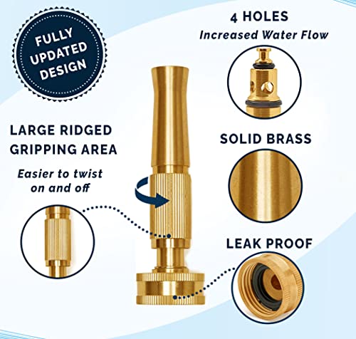 Brass Adjustable Nozzle, Twist Garden Hose Sprayer, Heavy-Duty Power Spray Attachment, High Pressure Water Jet with ¾” Standard Threading, Includes 2 Extra Rubber Washers - 2-PACK - size: Nozzle - 2 Pack