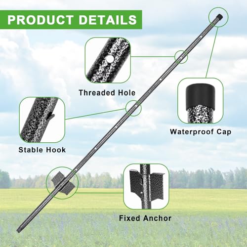 6.7FT T Posts for Fencing, 8 Pack Metal Fence Poles with Threaded Splice Design & 100 Zip Ties, No Dig Steel Fence Stakes for Garden, Farm and Animal Barrier - size: 6.7 FT