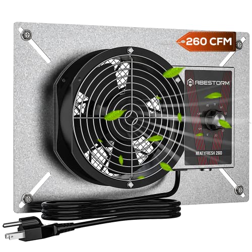 Abestorm 260CFM Crawlspace Ventilation Fans, IP-55 Rated Exhaust Fan with Humidistat Thermostat, 6.7 Inch Basement Vent Fan with Isolation Mesh for Crawl Space, Garage, Attic, Exhaust,Commercial - color: Black