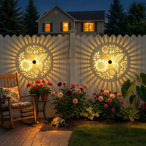 Gardsee Solar Fence Lights Outdoor 2 Pack Deck Step Wall Lights Butterfly Metal Waterproof LED Warm Yellow Light for Garden Post Patio Backyard Yard Decor (Black 2) - style: black 2