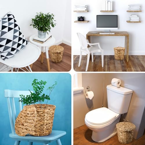 Ctosree 2 Pcs Wicker Trash Can Basket Woven Waste Basket with Lid Bathroom Wastebasket Garbage Bin with 100 Pieces of Trash Bags for Bedroom Farmhouse Home Office Kitchen(Medium) - color: Brown, size: Medium