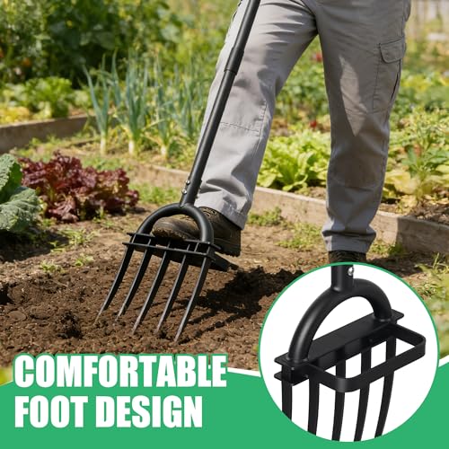 LLARGUEST Pitch Fork, 69" Heavy Duty Metal Garden Fork for Loosening Soil Broadfork with Ergonomic D-Grip Handle, 5-Tine Digging Fork Hay Fork for Compost,Mulching,Manure.