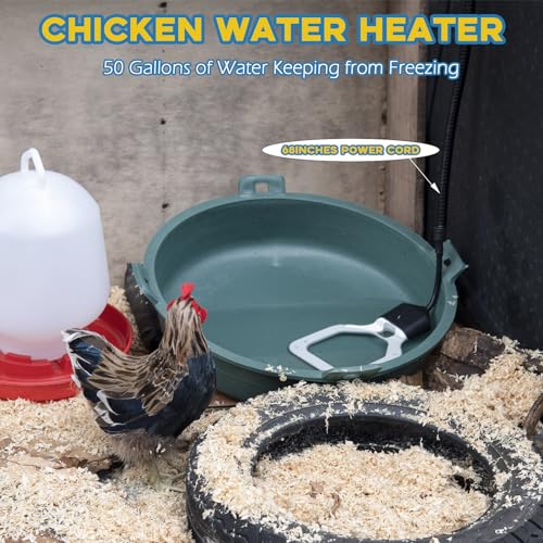 Magoog 500W Chicken Water Heater, 50Gal Chicken Water Deicer for Plastic Waterer, Liverstock Water Heater, Cast Aluminum Submersible De-icer, Bird Bath Heater with Built-in Thermostat Control