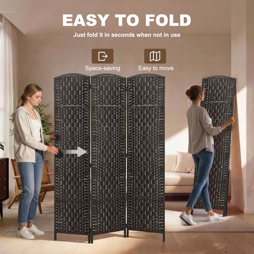 HOMCOM Room Divider 3-Panel, 6FT-Tall Folding Privacy Screen, Coffee | Freestanding Partition, Hand-Woven Design, for Room Separation, 360° Hinges, Paper Rope Diamond Weave - color: Coffee, size: 3 Panel