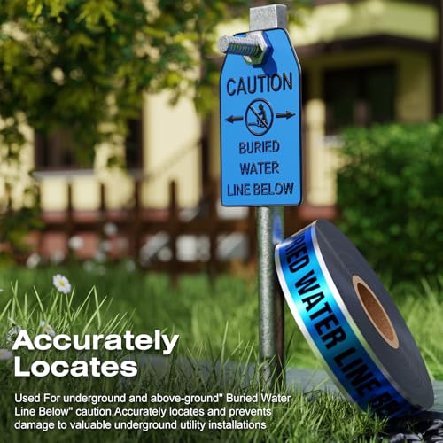 1000 Feet Caution Water Line Below Blue/Black Print Safety Tape with Above-Ground Caution Tag, 2 Inch x Foot 5 Mil, Detectable 2-Inch - style: Caution Buried Water Line