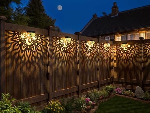 Gardsee Solar Fence Lights 6 Pack Solar Deck Lights Waterproof LED Solar Powered Step Light Wall Lights Outdoor Decorations Warm Yellow Light Decorative Lighting for Garden (Black) - style: black