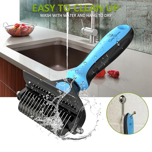 Spring Blossoms-2 in 1 Professional Grooming Rake for Cats & Dogs-Dematting Comb for Easy Mats & Tangles Removing,Pet Brush Safe No More Nasty Shedding and Flying Hair (Blue) - color: Blue
