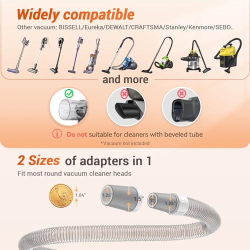 Afloia Dog Brush Vacuum Attachment for Dogs and Cats | Grooming Tool for 1-1.5-Inch Round Ports on Dyson, Bissell, Eureka & Dirt Devil, Hose Included, Vacuum Not Included