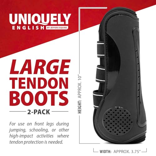 Jeffers Equine Uniquely English Tendon Boots - Open Front Horse Boots, Training Equipment, Protective Gear & Leg Protection for Jumping, Dressage, Training & Travel - color: Black, size: Large