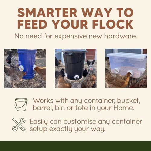 Poultry Pro Feeder DIY Port PVC Gravity Fed Chicken Feeder 4 Ports and Hole Saw | Use for Buckets, Barrels, Bins, Troughs | Rain Proof, Weather Resistant, No Waste Chicken Feeders | As Seen on Shark Tank, Gravity Fed Chicken Feeder, for Buckets, Barrels,