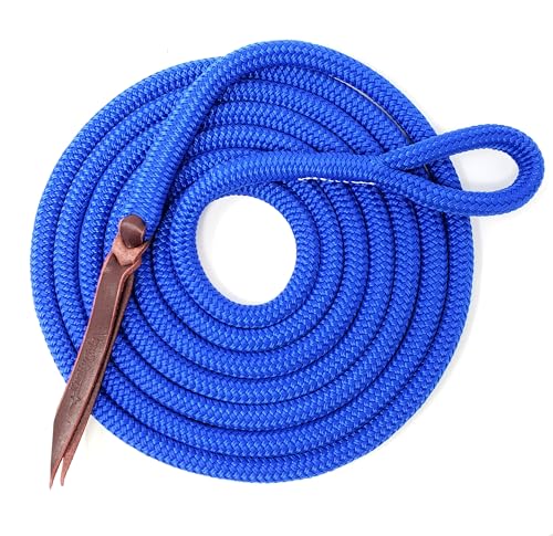 Double Braid Polyester Yacht Horse Lead Rope with Loop 12ft. or 14ft. Lengths (Ultra Marine, 14 ft. No Snap) - color: Ultra Marine, size: 14 ft.