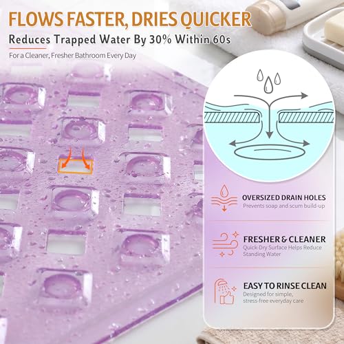 Yimobra Bathtub Mat Non Slip, Shower Mat with Strong Suction Cups & Drain Holes, 28"X16", Anti Slip Bath Tub Mat for Inside Shower, Machine Washable Fast Drying, Bathroom Essentials, Clear Purple - color: Clear Purple, size: 27.5 X 15.5 Inch