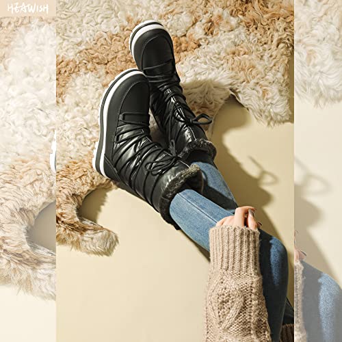 HEAWISH Women’s Winter Snow Boot Fur Lined Mid Calf Warm Boots - color: Green, size: 9
