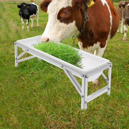 Livestock Feed Trough 9.25Gal Horse Water Trough with Stand, 39" Long Large Capacity Feeder Galvanized Livestock Feeding Troughs Heavy Duty Hay Feeder for Goats, Sheep, Calves (Silver+White) - color: Silver+White