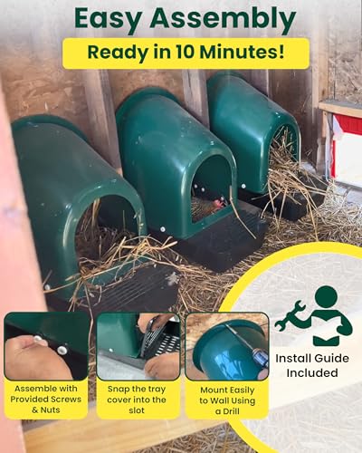 Roll-Out Chicken Nesting Boxes - 5-Pack Plastic Nest Boxes for Chickens, Hens & Ducks - Egg Laying Boxes with Perch and Roll Away Egg Collection for Coop