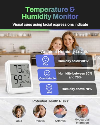 BN-LINK Digital Hygrometer Indoor Room Thermometer with LCD, 2 Pack | Accurate Temperature and Humidity Meter with Large LCD Monitor for Home, Bedroom, Terrarium, Incubator, Greenhouse
