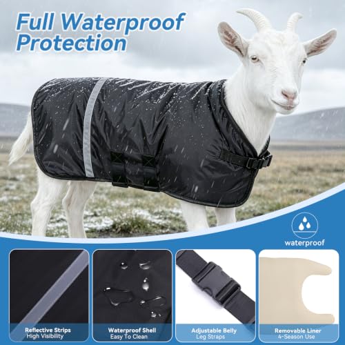 Waterproof Goat Blanket with Removable Liner for Winter | 600D Waterproof Goat Coat With Removable Liner, Reflective Strips, Adjustable Straps For Winter Warmth