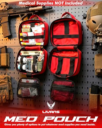 LIVANS Medical Bag, First Aid Bag Empty for Emergency & Trauma Kits | Molle Quick Release Design, Headrest Mount, Includes Flag and Cross Patch,Versatile for Tactical, Camping, Hiking and Travel - color: Red