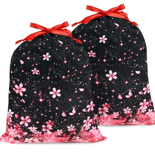 KzgtY Cherry Blossoms 2PCS Gift Bags with Drawstring, 16 x 12 Inch Reusable Present Sacks for Christmas,Brithday, Holidays,Parties & Gift Packaging - color: Cherry Blossoms