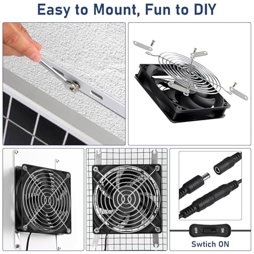 Solar Powered Fan Kit 17.72 Inch IPX7 Weatherproof, 22W Solar Panel with 2 Waterproof Fans, Intake or Exhaust Air Fan for Outside Backyard Chicken Coops, Greenhouses, Doghouse - size: 22