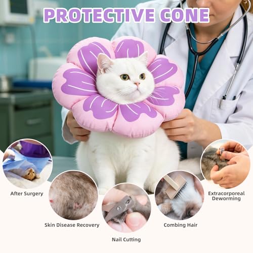 PUPTECK Cat Cone Collar, Soft Kitten Recovery Collar, Lightweight Anti-Bite Lick Elizabethan e Collar for Cats Puppy After Surgery, Purple M - color: Purple, size: M - Neck Up to 10.5"