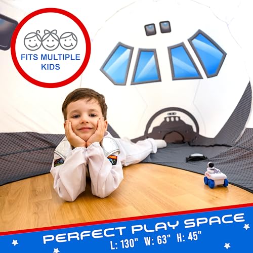 W&O Space Explorer Inflatable Fort with Lights & Sound - Fan Not Included | Rocket Ship Aerodome with LED Lights, Blast-Off Sound Button, Easy Entry/Exit, Space Adventure Play. Great Gift, Ages 3-12 - color: Space Shuttle