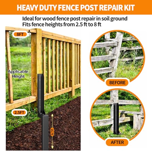 5 Pack Fence Post Repair Kit, Heavy Duty Steel Post Repair Stakes for Broken or Leaning Wooden Fence Posts, Support Brackets for 4x4 and 6x6 Posts