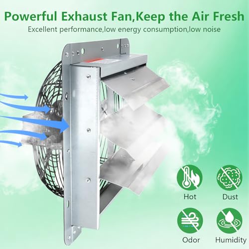 Shutter Exhaust Fan, 12 inch Wall Mount Attic Fans w/Speed Controller,1030 CFM,Chicken Coops Vent Fan for Greenhouse, Gable, Barn, Garage, Shed Ventilation Fan - color: With Speed Control, size: 12 inch