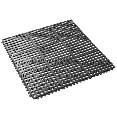 GRIDMANN Rubber Interlocking Floor Mat, 36" x 36" Non-Slip Anti-Fatigue Drainage Mat for Restaurants, Commercial Kitchens, Bar Floors, Black - size: 36"L x 36"W x 0.5"Th