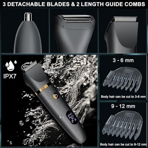 Men Ball Shaver, 3-in-1 Titanium Blade Pubic Trimmer IPX7 Wet Dry Electric Razor