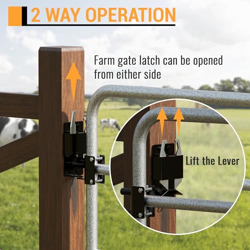 2 Way Farm Gate Latch Heavy Duty Lockable Livestock Gate Latch, 1 Pack | Two-Way Livestock Self-Locking Fence Gate Latch for Farms, Metal Gates, Ranches, Stables, Horse Corrals