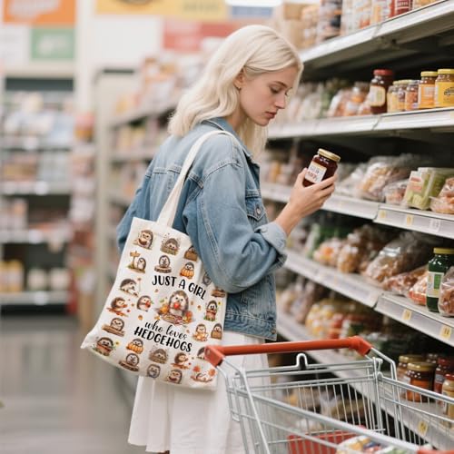Aesthetic Canvas Tote Bag for Women - with Magnetic Snap Closure & Zipper Inner Pocket Reusable Totes Bag - color: Hedgehog1