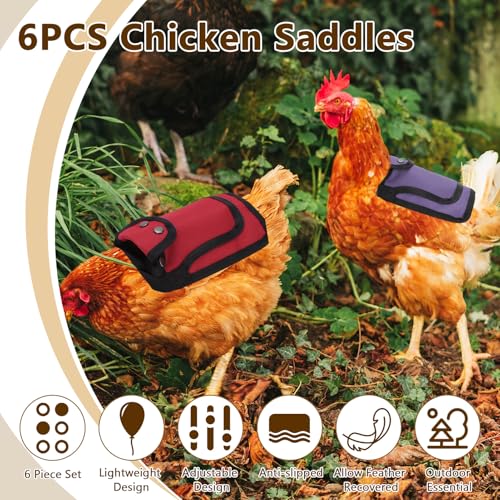 6PCS Chicken Saddles for Hens, Hen Saddle Apron Jacket with Adjustable Strap, Chicken Wing Feather Protector with Back & Side Protection - Lightweight Hen Aprons, Feather Protector