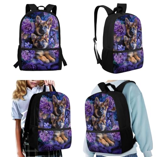 Upetstory German Shepherds Backpack for Girls Boys Kids School Bag Set Elementary Bookbag with Insulated Lunch Box Pencil Case Book Cover Water Bottle Sleeve Kindergarten Daypack 5 In 1 - color: German Shepherds