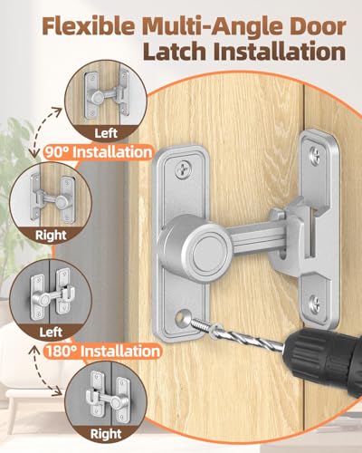 Heavy Duty Barn Door Lock, 90/180 Degree Latch, Silver, 2 Pack | Thickened Zinc Alloy, Anti-Corrosion Coating, 3mm Spacer, Left Or Right Installation, For Sliding Doors, Shed And Bathroom - color: Silver-2PCS