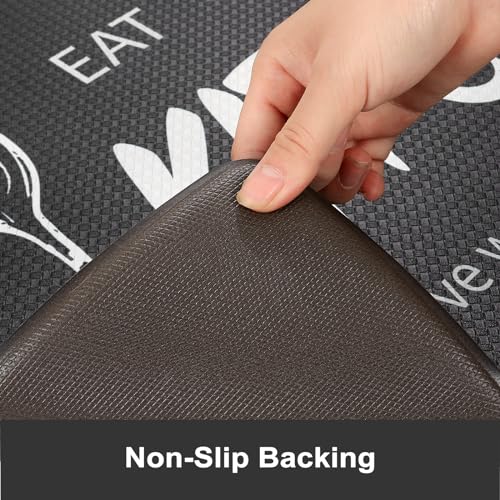 KIMODE Anti Fatigue Kitchen Mats,Black Farmhouse Kitchen Rugs Sets of 2 | Non Slip Waterproof Kitchen Floor Mats,Ergonomic Cushioned Comfort Standing Mat for Home,Laundry,Office,Sink,Desk,RV - color: Kitchen/Black, size: 17.3" x 59"+17.3" x 29"--0.47 inch
