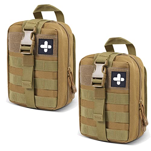 2-Pack First Aid Pouch 1000D Nylon Tactical Molle Medical Pouch Utility Pouch for Outdoor Activities Medical Supplies Bag Only - color: Khaki