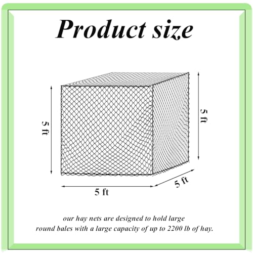 Round Bale Hay Net, Slow Feeder,1.5 Inch Mesh,5x5 ft for Horses | Knotless Design Protects Mouth & Gums,Mimics Natural Grazing,Reduces Waste,Durable Weather-Resistant Build
