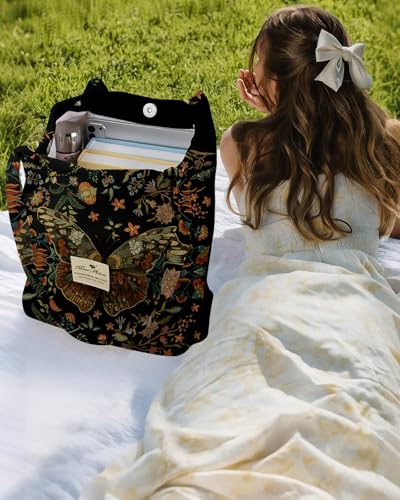 Miss Adola Corduroy Tote Bag for Women with Aesthetic Design | Magnetic Buckle & Pocket, Reusable, Soft, Roomy, Long Shoulder Handles, Double-sided Print, Casual Daily Work, Grocery Bags - color: Floral Butterfly, size: Medium