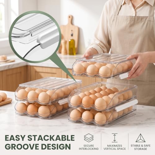 18 Egg Storage For Refrigerator, Egg Dispenser For Refrigerator, Automatic Rolling Egg Holder For Fridge, BPA-Free Clear Egg Tray. - size: 1 Layer Holder 18 Eggs