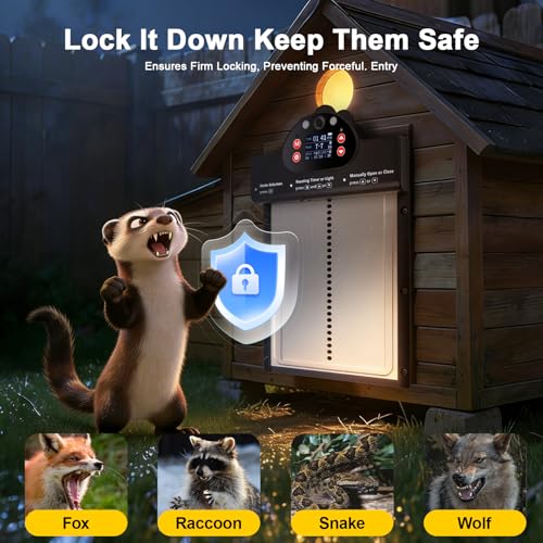 Solar Powered Automatic Chicken Coop Door IP65 with 2K Camera APP Control | App Control, Motion Alarm, 10m Night Vision, 2-Way Audio, IP65 Waterproof, Anti-Pinch Protection, 6-Month Battery