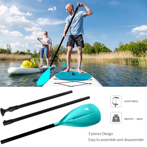 Karltion SUP Paddle - 3-Piece Adjustable Aluminium SUP Paddle with Glass Fiber Blade for Surfing, Floating, Water Sports - color: Turquoise