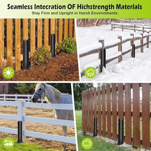 4 Pcs Fence Post Repair Kit, Heavy Duty Fence Post Anchor Ground Stakes for Repair Tilted, Broken Wood Support - style: 4 pcs Standard Edition