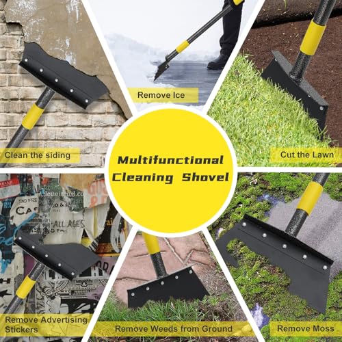 Multifunctional Flat Shovel, 88" Long Handle Manual Weeder, Heavy Duty Metal Floor Scraper Ice Chopper Snow Shovel Spade Garden Tool for Digging, Weeding,Scraping, Ice Remove, Lawn Edging