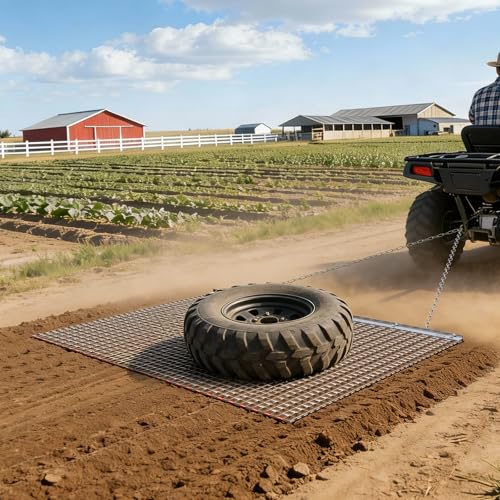 VEVOR Drag Harrow, 6 x 3 ft, High-Efficiency Chain Harrow Rake, ATVs UTVs Tractors Attachments, Durable Galvanized Steel Mesh Drag Mat with Towing Chain, for Gravel Driveway Ruts Farm Field Leveling - size: 72.05 x 35.98 x 0.39 inch